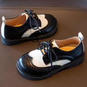 Small Boy Retro Black White Formal Wingtip Oxford Dress Shoes Size 27 / 9.5 US